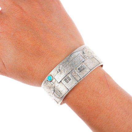 6" Kewa or Navajo Tufa Cast sterling silver cuff bracelet with turquoise