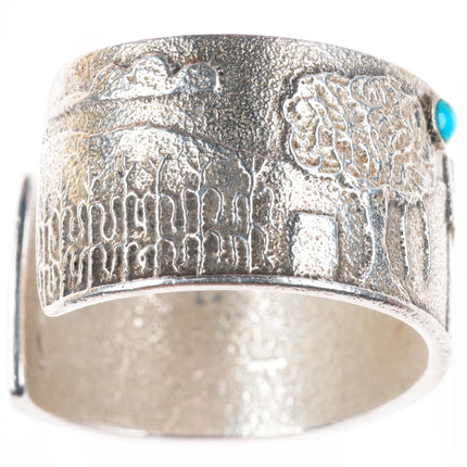 6" Kewa or Navajo Tufa Cast sterling silver cuff bracelet with turquoise