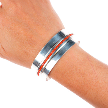 6.6" Alois Wagner Santo Domingo (Kewa) sterling silver coral cuff bracelet