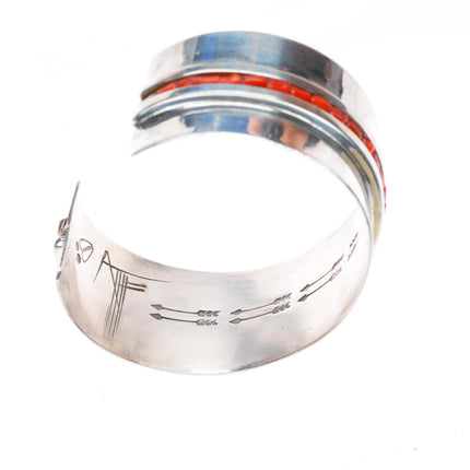 6.6" Alois Wagner Santo Domingo (Kewa) sterling silver coral cuff bracelet