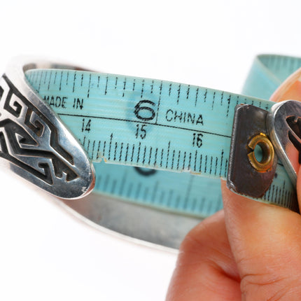 6.5" Vintage Zuni intarsia inlay southwestern sterling silver cuff bracelet