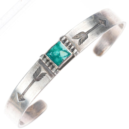 6.8" Jesse Robbins Muscogee (Creek) Ingot silver cuff bracelet w/ nice turquoise