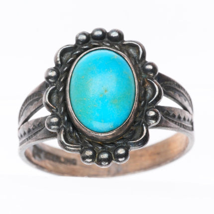 sz7.5 vintage Bell Trading Post sterling silver turquoise stamped sides ring