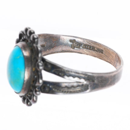 sz7.5 vintage Bell Trading Post sterling silver turquoise stamped sides ring