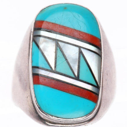 sz11 Vintage MC Native American sterling silver intarsia inlay men's ring