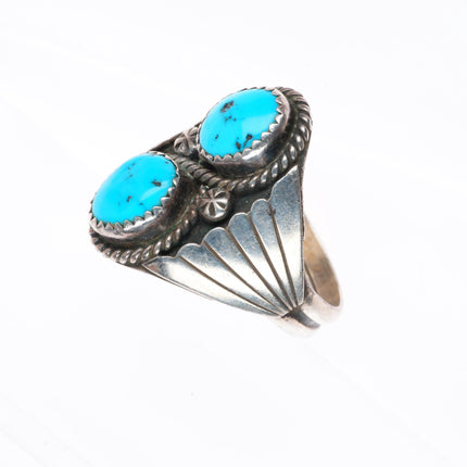 sz11 vintage Navajo sterling silver 2 stone turquoise size 11 men's ring