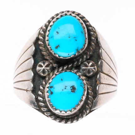 sz11 vintage Navajo sterling silver 2 stone turquoise size 11 men's ring