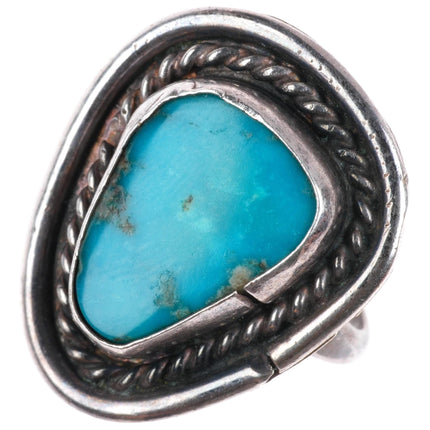 sz8 vintage Navajo sterling silver rope bezel ring with nice turquoise