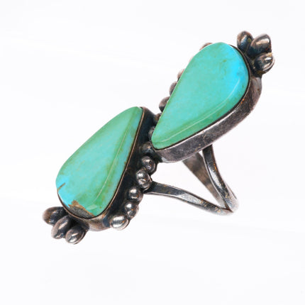 sz7 vintage Navajo sterling silver 2 stone turquoise long ring