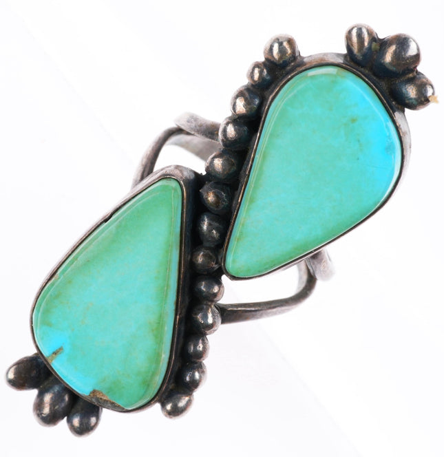 sz7 vintage Navajo sterling silver 2 stone turquoise long ring