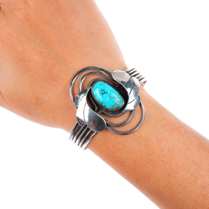 6" Vintage CRN Native American sterling silver turquoise cuff bracelet