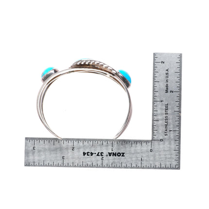 6.3" vintage Native American sterling silver turquoise feather cuff bracelet