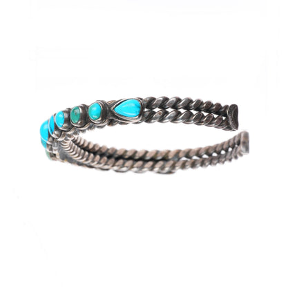 7.25" 1920's-30's Navajo turquoise row cuff bracelet sterling silver braided