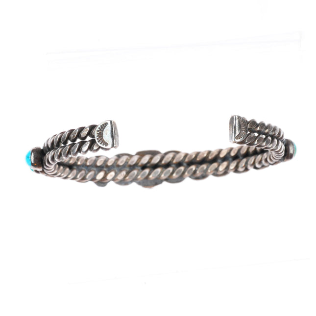 7.25" 1920's-30's Navajo turquoise row cuff bracelet sterling silver braided
