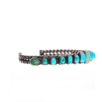 7.25" 1920's-30's Navajo turquoise row cuff bracelet sterling silver braided