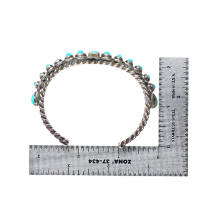 7.25" 1920's-30's Navajo turquoise row cuff bracelet sterling silver braided