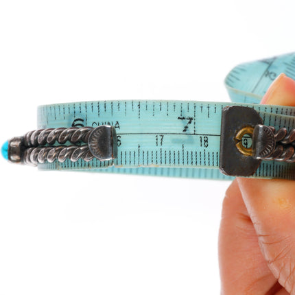 7.25" 1920's-30's Navajo turquoise row cuff bracelet sterling silver braided