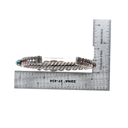 7.25" 1920's-30's Navajo turquoise row cuff bracelet sterling silver braided