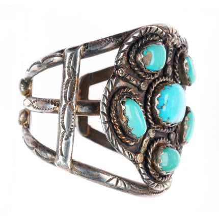 6.3" Big Vintage Navajo sterling silver cuff bracelet with nice turquoise