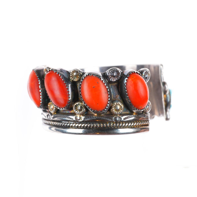 6.75" Vintage David Tune Navajo sterling silver turquoise - Coral cuff bracelet