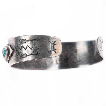 6.5" c1940 Fred Harvey era  sterling silver thunderbird/arrowheads cuff bracelet
