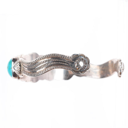 7" 20's-30's vintage Navajo ingot silver stamped turquoise row cuff bracelet