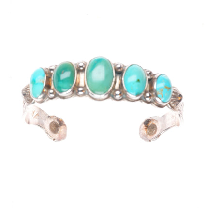 7" 20's-30's vintage Navajo ingot silver stamped turquoise row cuff bracelet