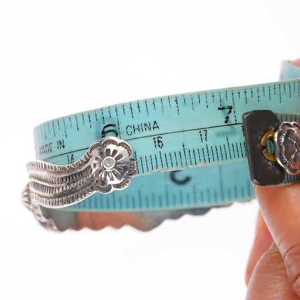 7" 20's-30's vintage Navajo ingot silver stamped turquoise row cuff bracelet
