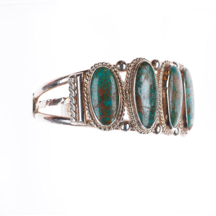 6.5" c1940's vintage Navajo sterling silver red webbed turquoise cuff bracelet