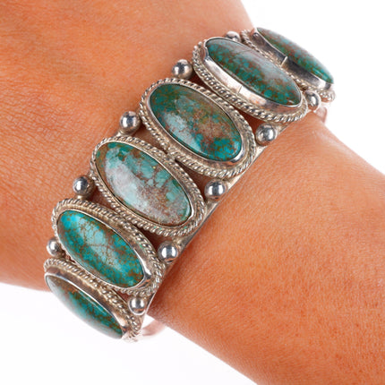 6.5" c1940's vintage Navajo sterling silver red webbed turquoise cuff bracelet