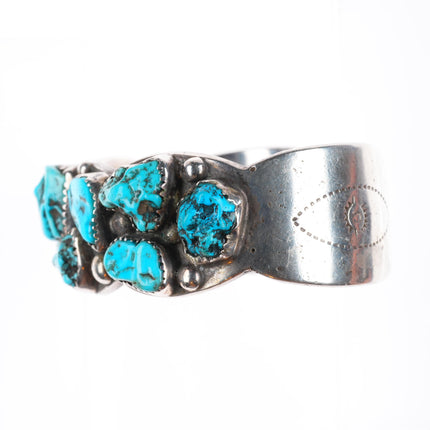 6.6" Heavy vintage Navajo sterling silver turquoise nugget cluster cuff bracelet