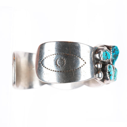6.6" Heavy vintage Navajo sterling silver turquoise nugget cluster cuff bracelet