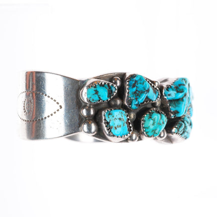 6.6" Heavy vintage Navajo sterling silver turquoise nugget cluster cuff bracelet