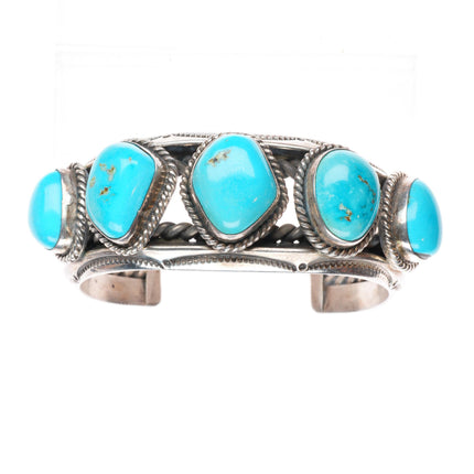 7.1" Vintage Jessie Claw Navajo sterling silver turquoise row cuff bracelet