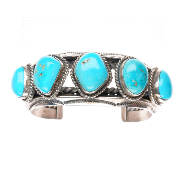 7.1" Vintage Jessie Claw Navajo sterling silver turquoise row cuff bracelet