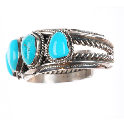 7.1" Vintage Jessie Claw Navajo sterling silver turquoise row cuff bracelet