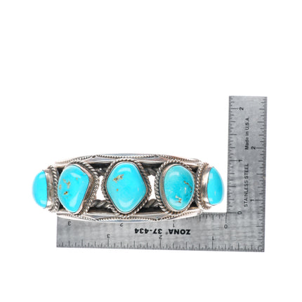 7.1" Vintage Jessie Claw Navajo sterling silver turquoise row cuff bracelet