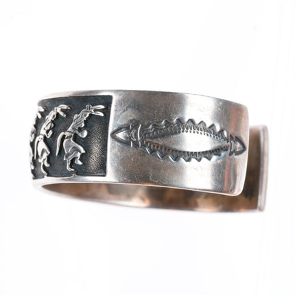 6.3" David Reeves Navajo sterling silver Corn/Kachina dancers cuff bracelet