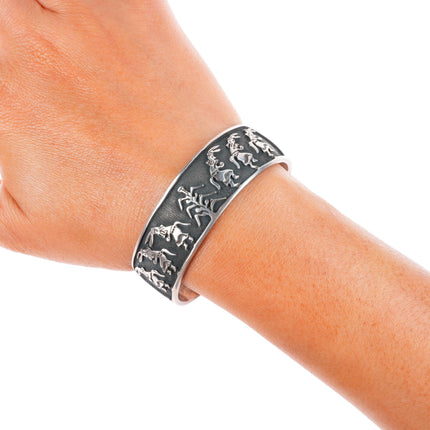 6.3" David Reeves Navajo sterling silver Corn/Kachina dancers cuff bracelet