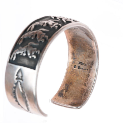 6.3" David Reeves Navajo sterling silver Corn/Kachina dancers cuff bracelet