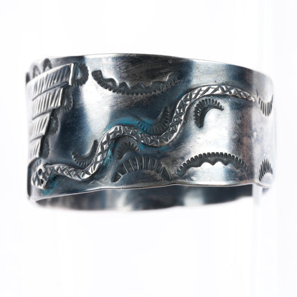 7" c1940's Navajo sterling silver thunderbird snakes Fred Harvey cuff bracelet