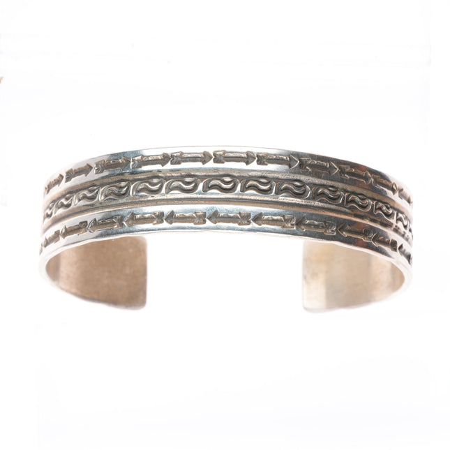 7" vintage Navajo sterling silver RL deep stamped arrows cuff bracelet