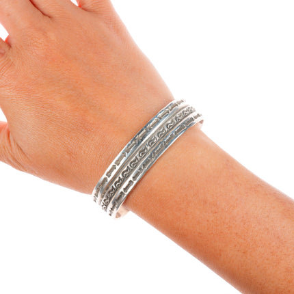 7" vintage Navajo sterling silver RL deep stamped arrows cuff bracelet