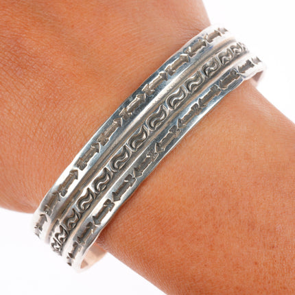 7" vintage Navajo sterling silver RL deep stamped arrows cuff bracelet