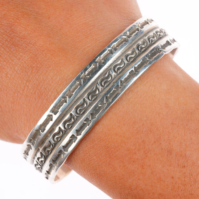 7" vintage Navajo sterling silver RL deep stamped arrows cuff bracelet
