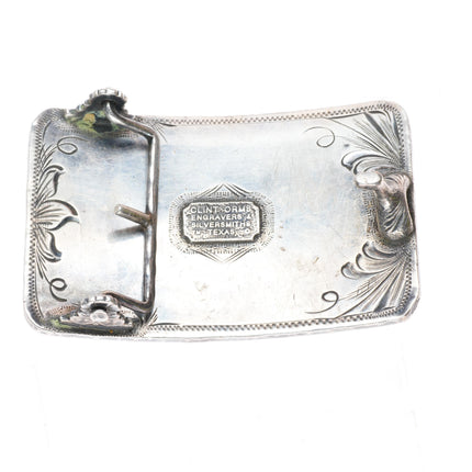 1.5" Clint Orms 14k yellow gold Sterling silver % hand engraved belt buckle