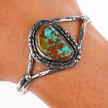 6" vintage Navajo sterling silver Royston turquoise cuff bracelet