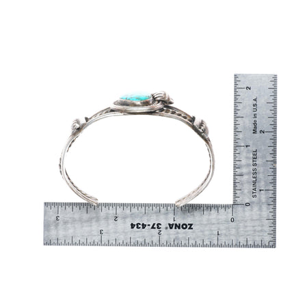 6.4" vintage Navajo sterling silver waterweb Kingman turquoise cuff bracelet