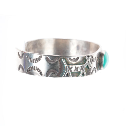 7.1" Vintage Navajo sterling silver applied dogs turquoise cuff bracelet