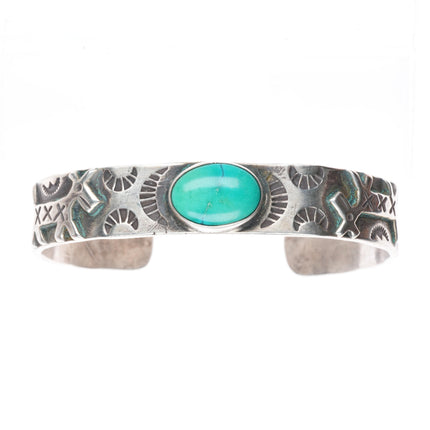 7.1" Vintage Navajo sterling silver applied dogs turquoise cuff bracelet